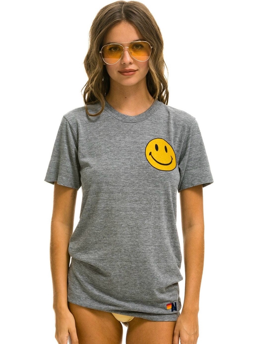 Aviator Nation | SMILEY 2 CREW TEE - HEATHER GREY Unisex Large